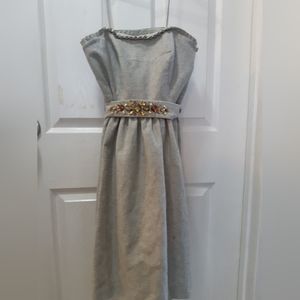 Banana Republic Wool Strapless Party Dress Gray with embellishments on belt